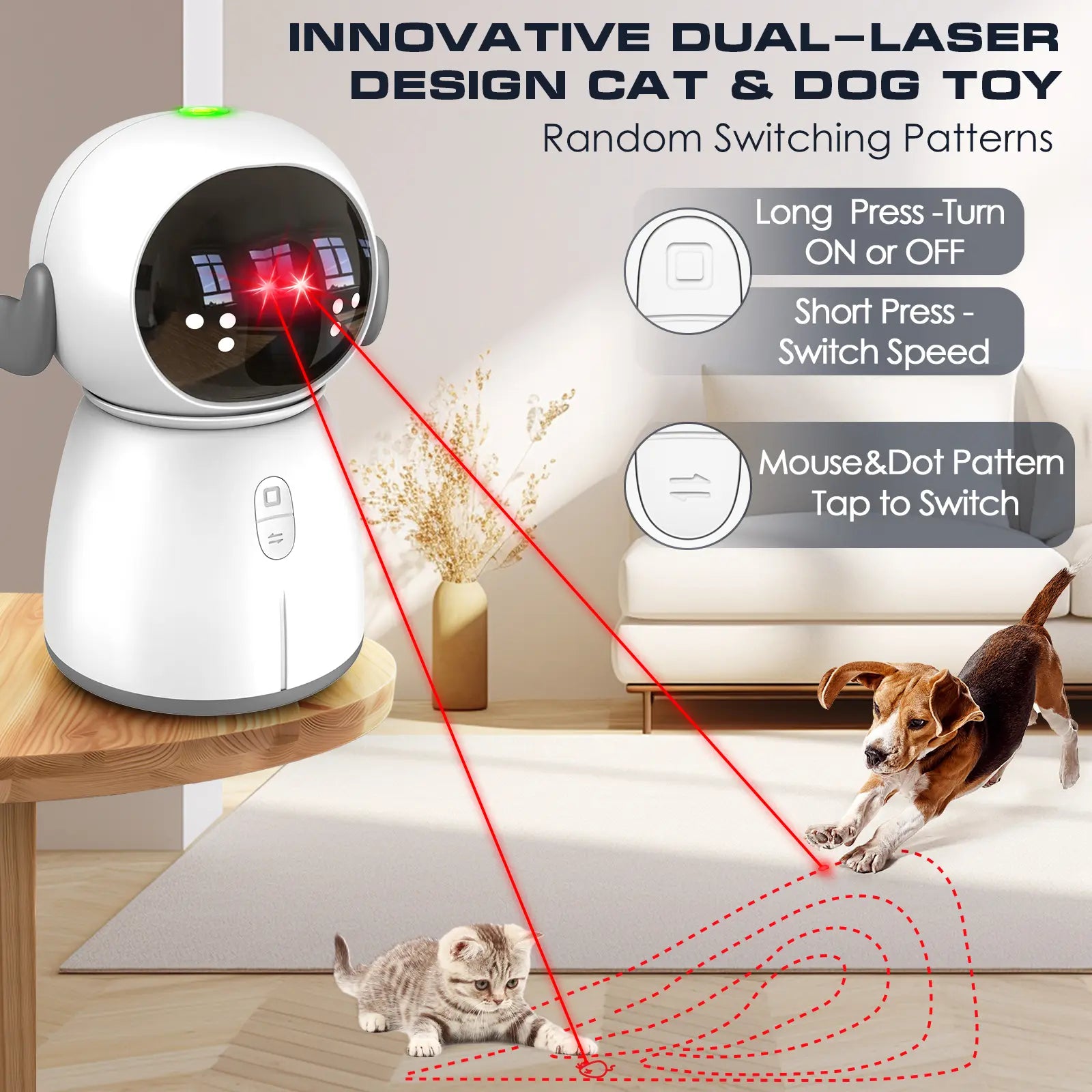 Interactive Rechargeable Cat Laser Toy 2026 - Motion Activated with Adjustable Angle and Dual Patterns for Engaging Indoor Play and Exercise for Cats and Kittens