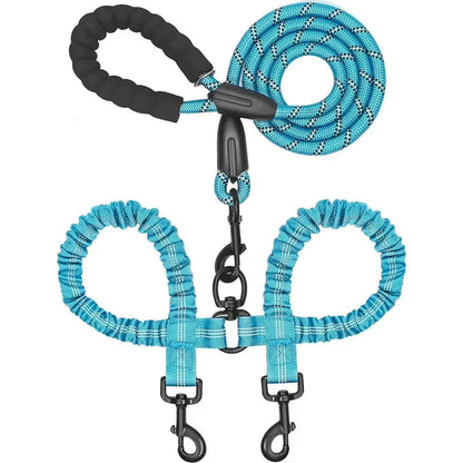 Pipidodo Dual Dog Leash with Shock Absorber and Tangle-Free 360° Swivel, Enhanced with Comfortable Padded Handle for No-Pull Walking of Two Dogs