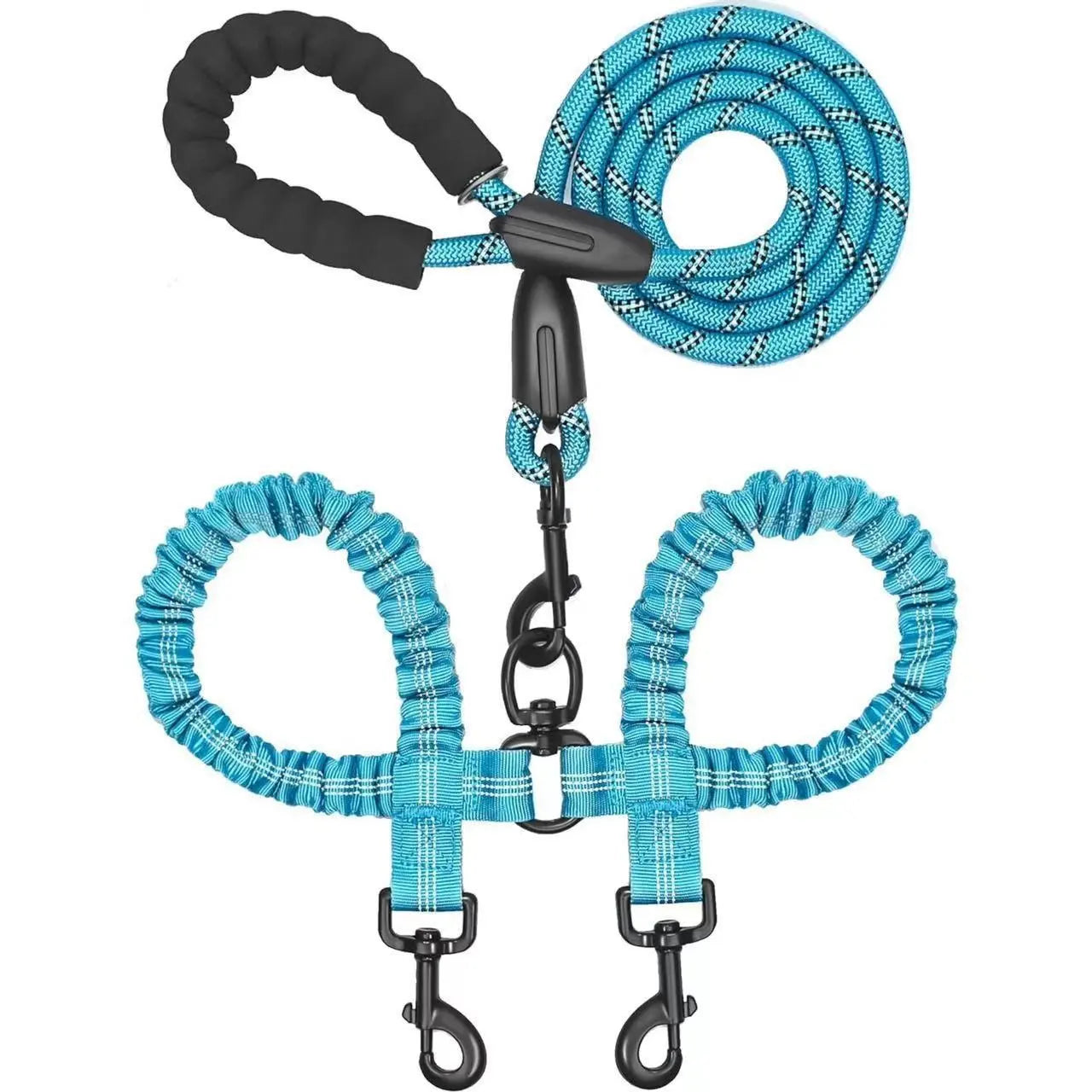 Pipidodo Dual Dog Leash with Shock Absorber and Tangle-Free 360° Swivel, Enhanced with Comfortable Padded Handle for No-Pull Walking of Two Dogs