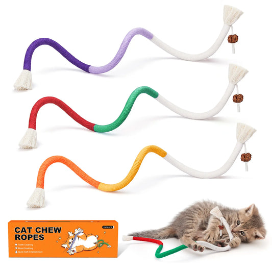 Potaroma 3-Piece Interactive Cat Chew Rope Toys for Safe Dental Care and Calming for Indoor Kittens